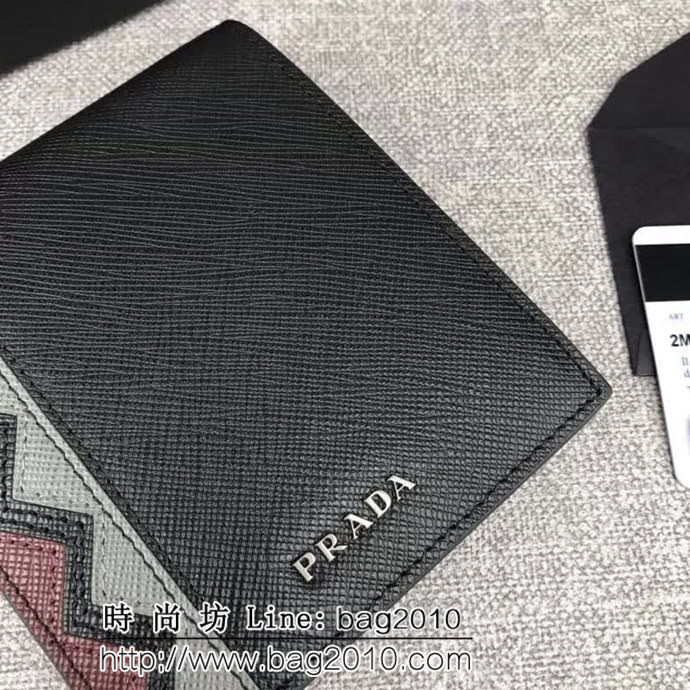 PRADA普拉達 專櫃最新款 頂級原單十字紋牛皮 男士短款錢夾 2M0513 DD1290